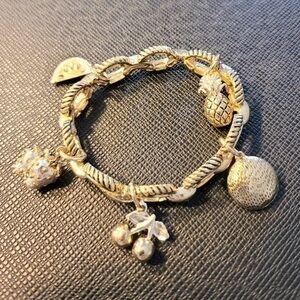 Gold tone charm bracelet. Fruits. Strawberry, orange, pineapple, cherry